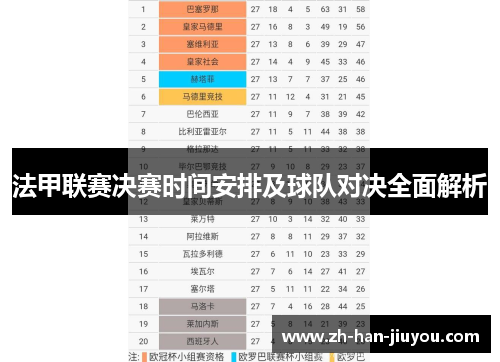 法甲联赛决赛时间安排及球队对决全面解析