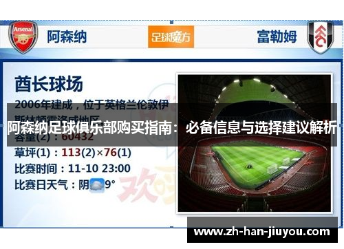 阿森纳足球俱乐部购买指南：必备信息与选择建议解析